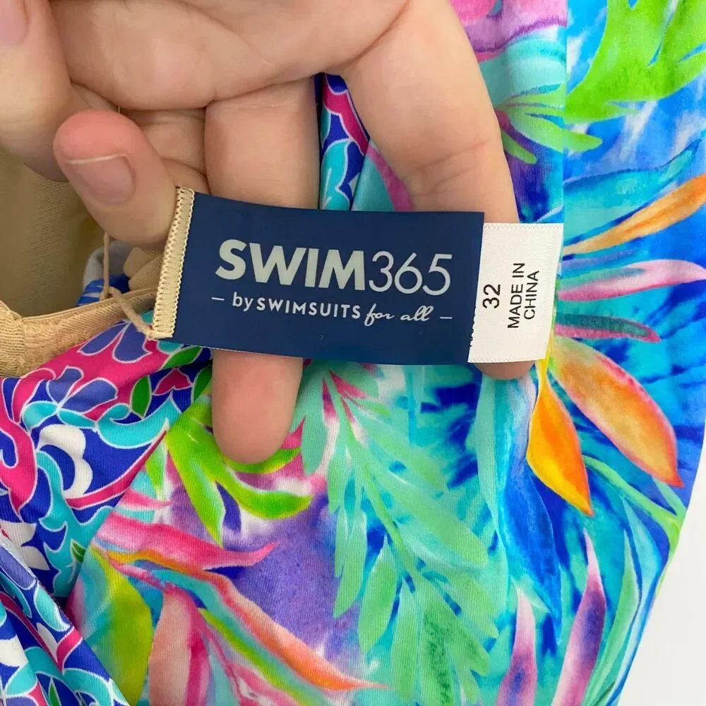 NWT Swim 365 Faux Wrap Tankini Top Tunic Rainbow Tie Dye Palm Size US 32 4XL